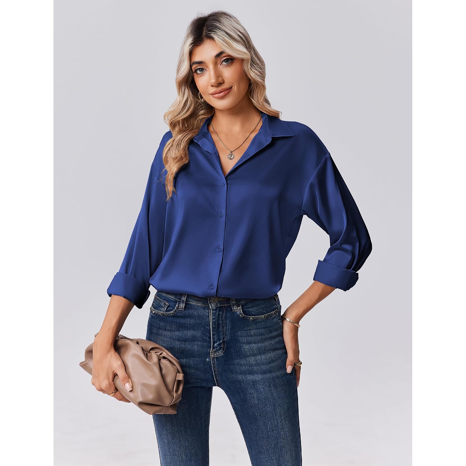 Zeagoo Womens Tops Long Sleeve Satin Silk Button Down Shirts Casual Business Dressy Blouses Fall Clothes