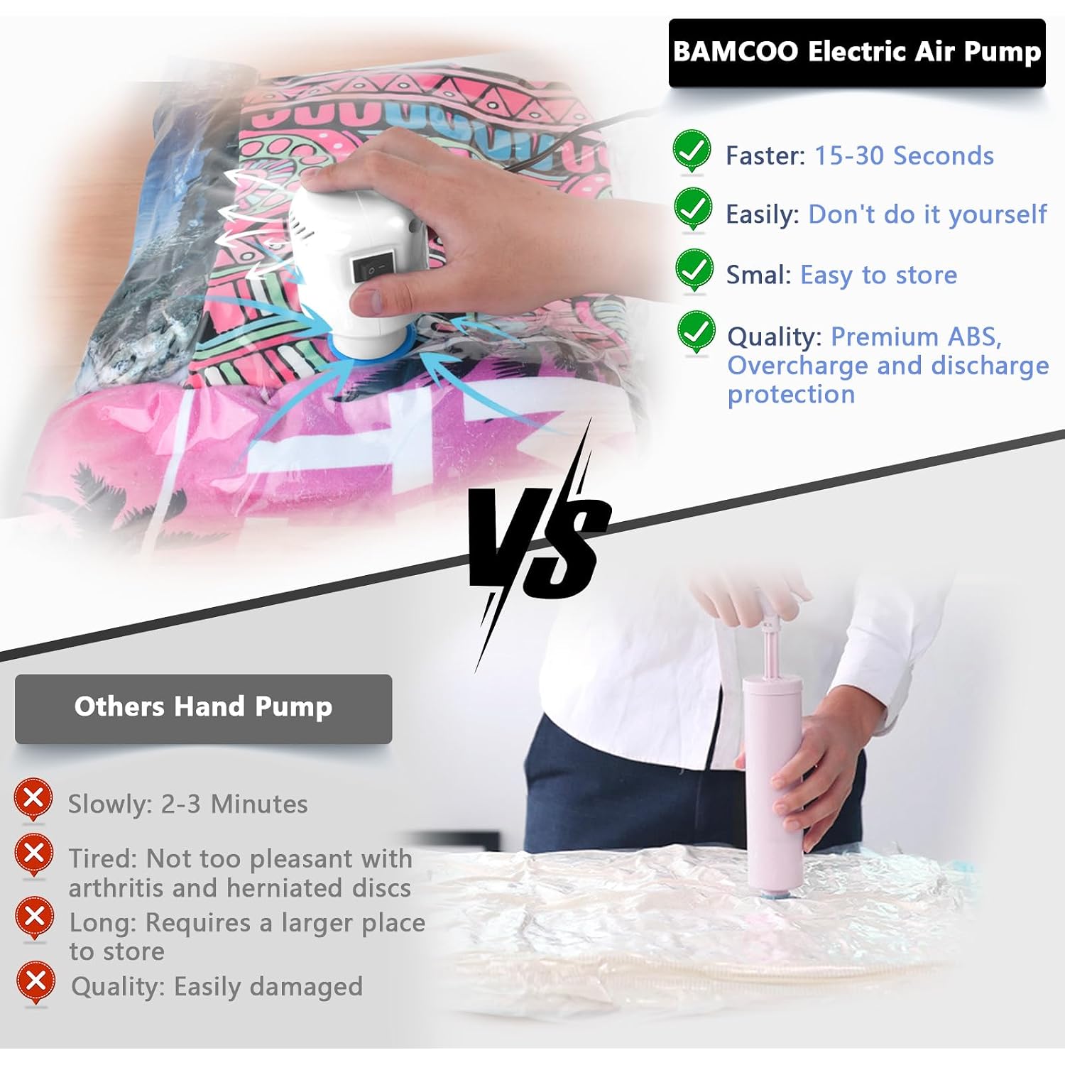 Electric Pump For Vacuum Storage Bags Travel Vacuum Pump For Various Vacuum Seal Bags Portable Vacpack Air Pump For Compression Clothing Blanket Luggage White(Storage Bag Not Included)