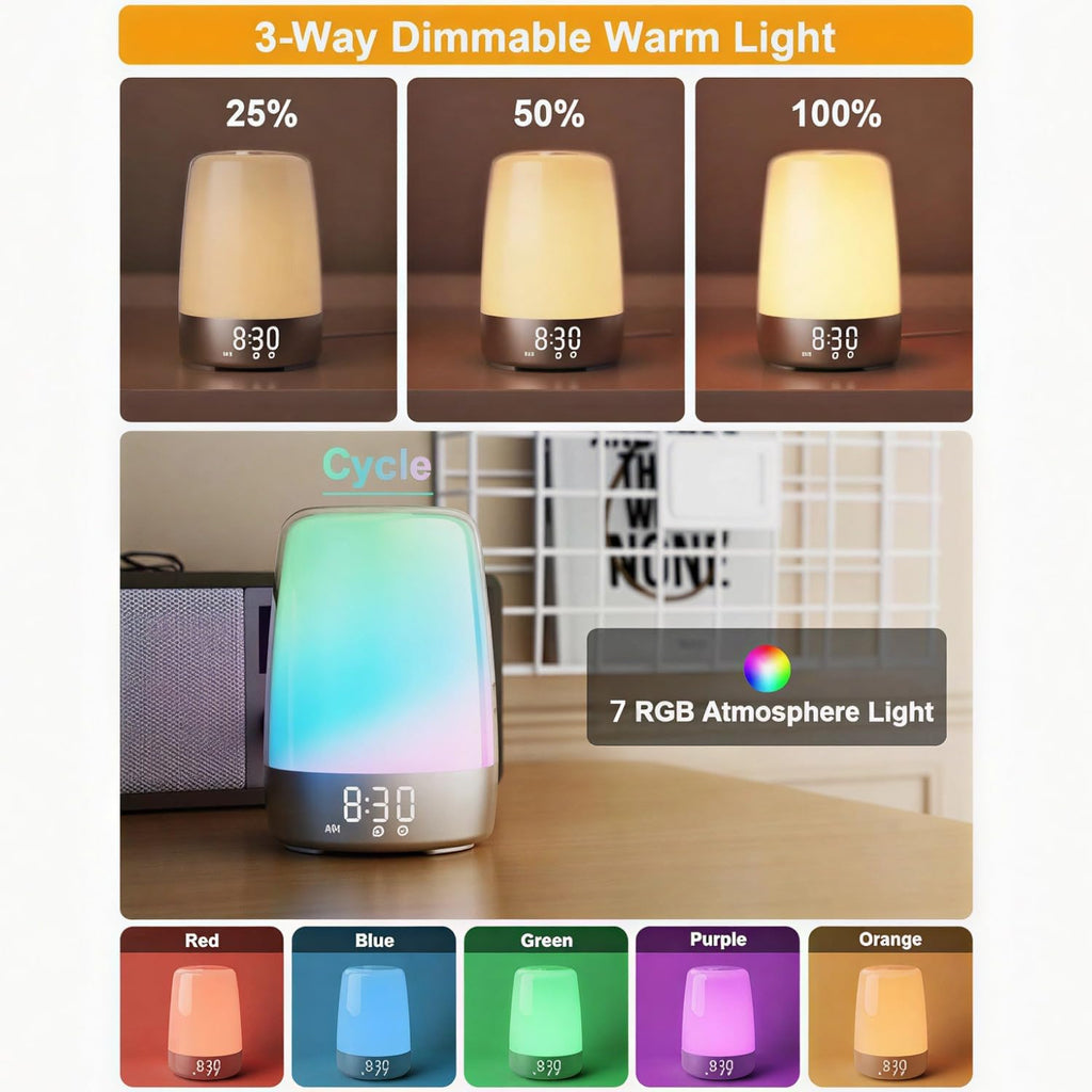 Winshine Touch Wake Up Night Light With Sunrise Simulation Alarm Clock, 3 Ways Dimmable Warm White Bedside Lamp For Kid Bedrooms Rgb Ambient Table Nightstand Light,Sleep Aid Snooze Timer Mode