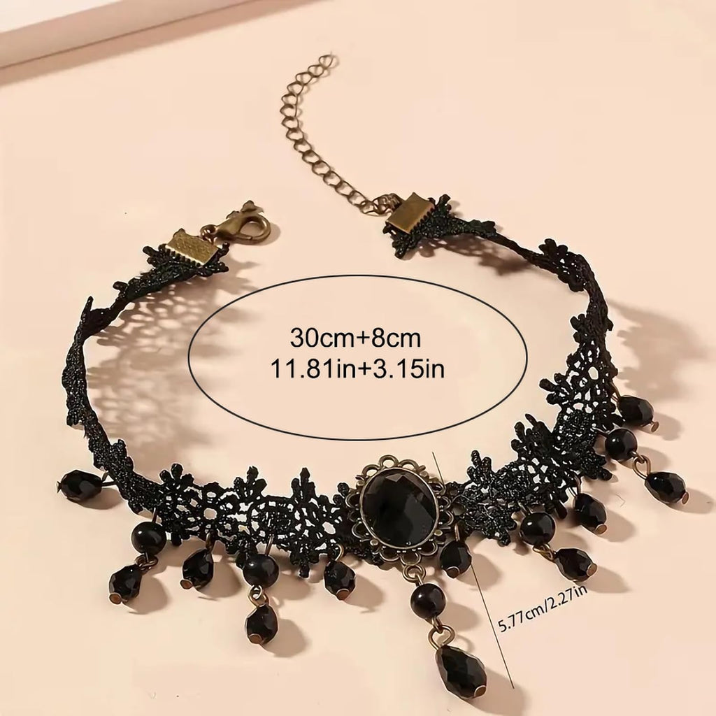 Fesciory Black Necklaces for Women, Adjustable Layered Velvet Leather Lace Collar Necklace, Goth Jewelry Gifts.