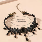 Fesciory Black Necklaces for Women, Adjustable Layered Velvet Leather Lace Collar Necklace, Goth Jewelry Gifts.