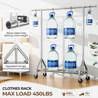Hyseyy Heavy Duty Clothes Rack Load 450 Lbs, Metal Garment Rack, Standing Rolling Clothing Rack For Hanging Clothes With Sturdy Wheels & Shelves, Portable Closet Wardrobe Rack,Sliver
