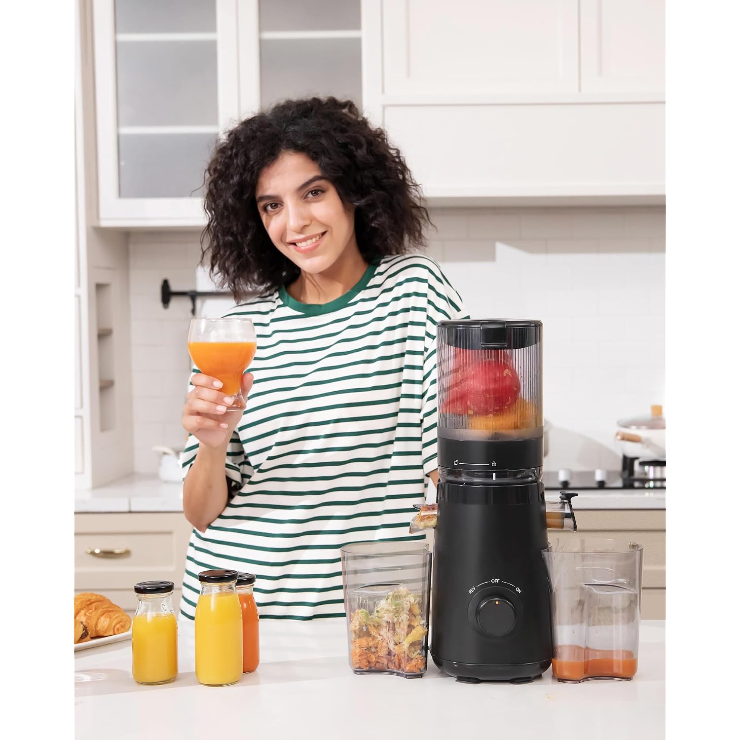 Tuumiist Juicer Machines, Cold Press Juicer With 5.8" Extra Large Feed Chute Fit Whole Fruits & Vegetables Easy To Clean, High Juice Yield, Bpa Free (Black)