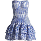 Tube Top Preppy Dress Women Y2K Blue Floral Strapless Mini Dress Vintage Short Going Out Dresses