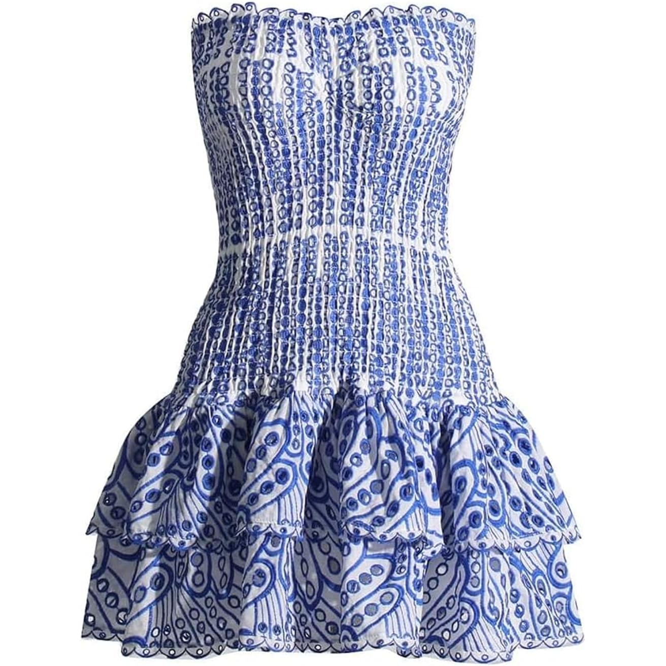 Tube Top Preppy Dress Women Y2K Blue Floral Strapless Mini Dress Vintage Short Going Out Dresses