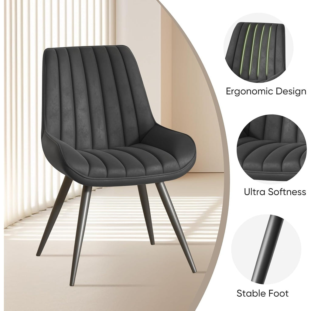Nalupatio Modern Dining Chairs Set Of 4, Comfy Dining Room Chairs With Thick Cushions, Upholstered Fabric Kitchen Side Chairs With Metal Legs, Black