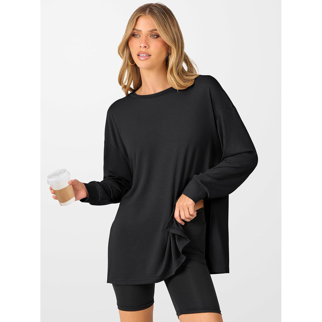 Anrabess Women'S Oversized Long Sleeve Shirts Fall Workout Tunic Tops Athletic Gym Tshirts Soft Basic Tees 2026 Outfits