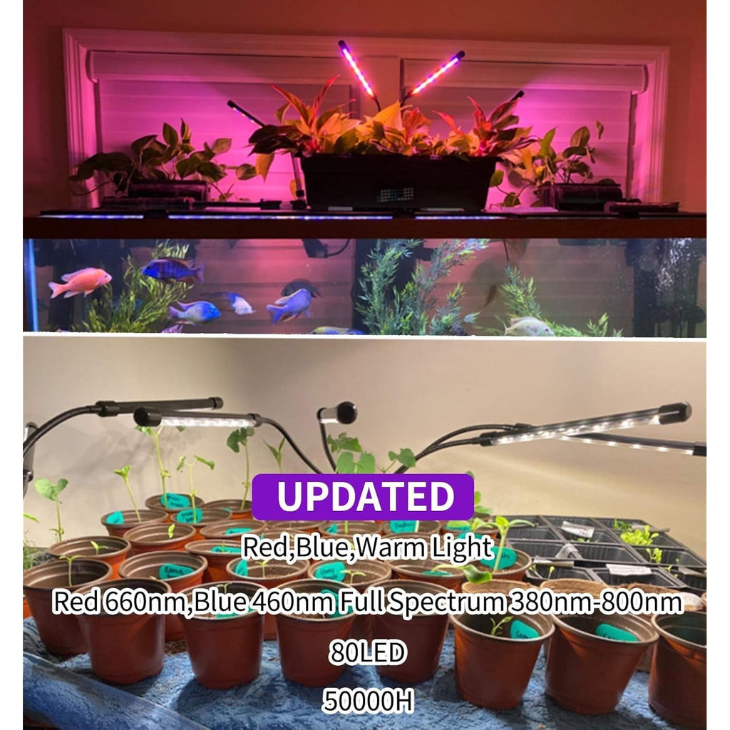 Leoter Grow Light For Indoor Plants - Upgraded Version 80 Led Lamps With Full Spectrum & Red Blue Spectrum, 3/9/12H Timer, 10 Dimmable Level, Adjustable Gooseneck,3 Switch Modes