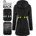 Women'S Rain Jacket Packable Long Raincoat Hooded Plaid Lined Trench Coat Waterproof Windproof Lightweight For Outdoor
