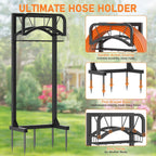 Garden Hose Holder, Upgraded Heavy Duty Freestanding Water Hose Holder Stand With Storage Basket, Holds Up To 160 Ft Hose, Perfect For Outside Yard Lawn Farm, Black