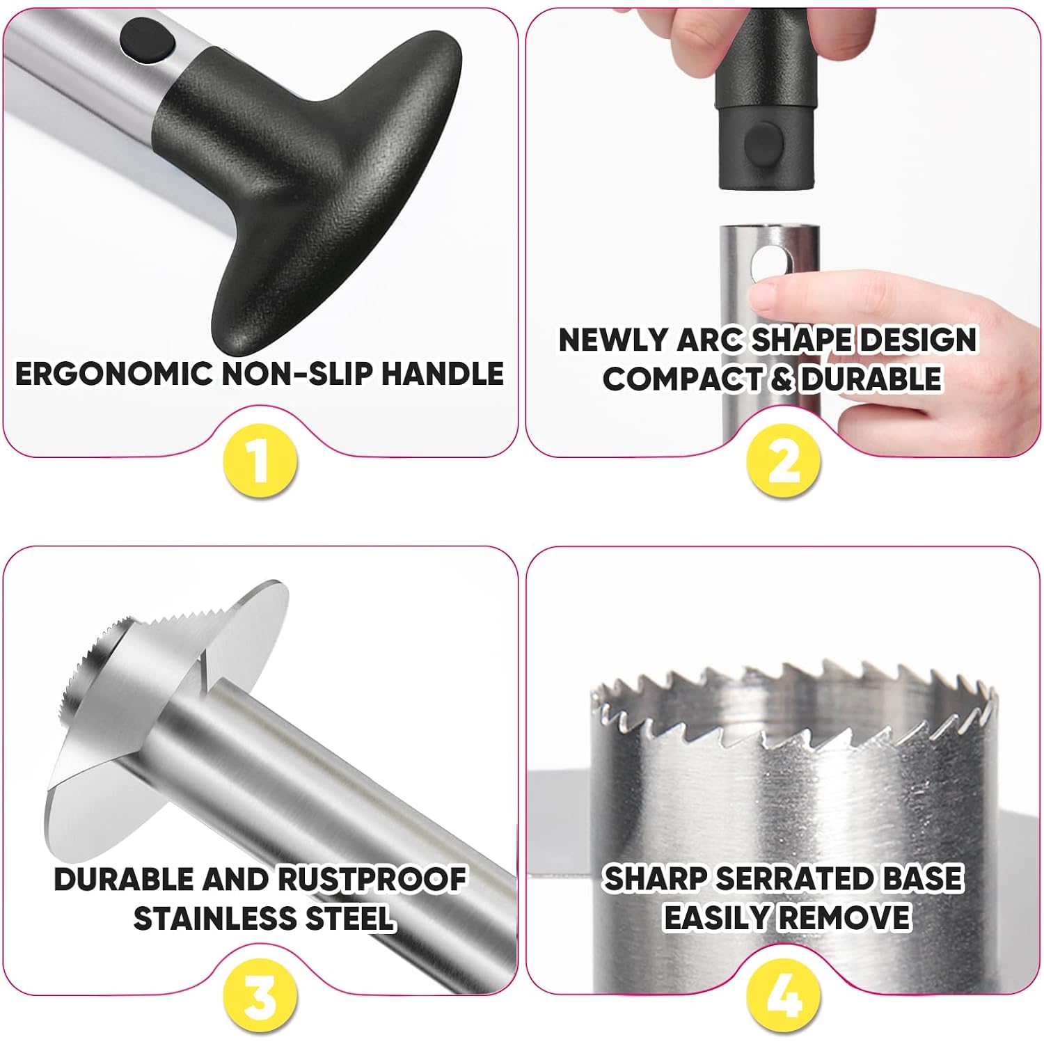 Pineapple Corer, [Upgraded, Reinforced, Thicker Blade] Newness Premium Pineapple Corer Remover, Stainless Steel Pineapple Core Remover Tool For Home & Kitchen With Sharp Blade For Diced Fruit Rings