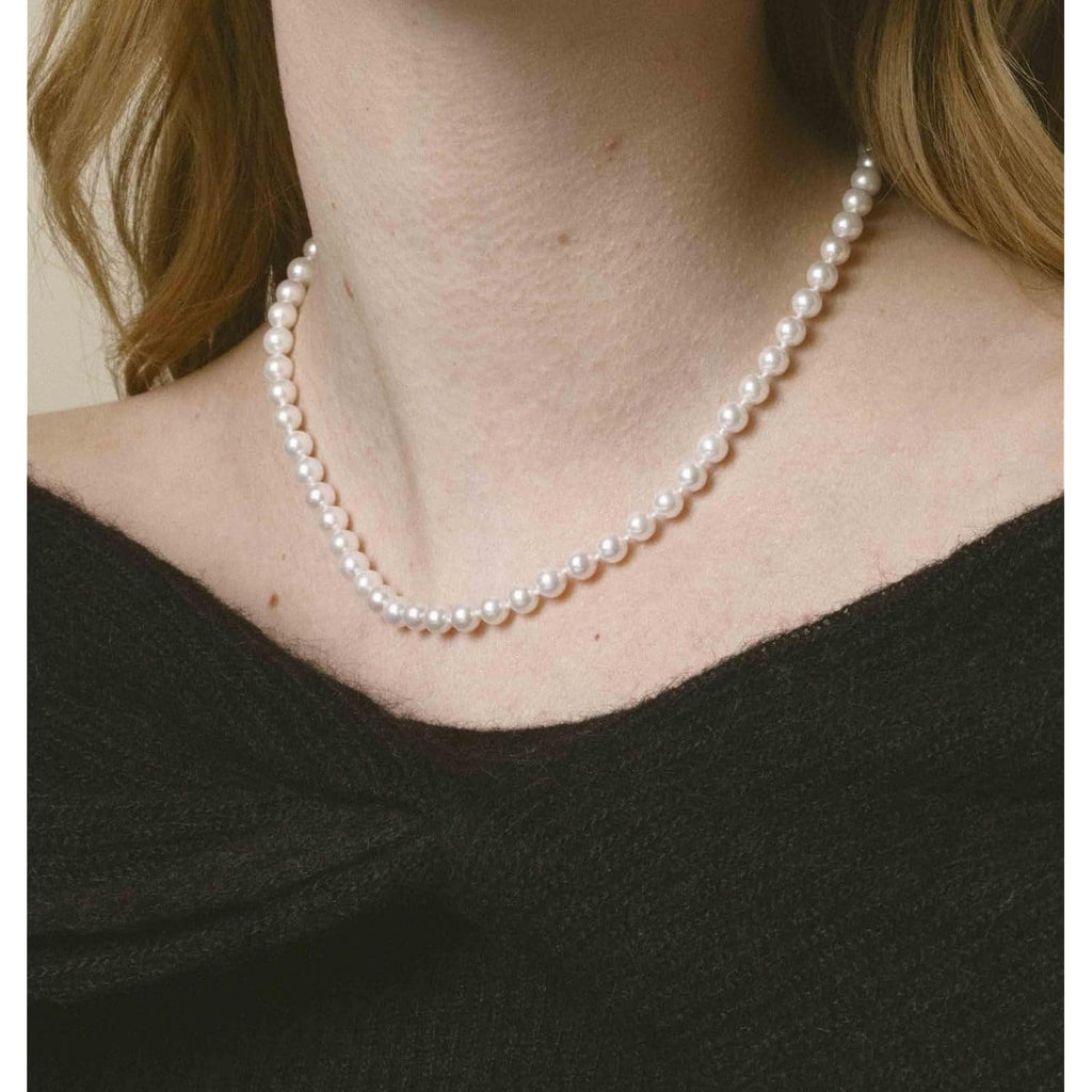 The Pearl Source Japanese Akoya Pearl Necklace for Women, White Cultured Pearl, 18 inch Princess Length, AAA Grade, 14K Gold, Classic Fine Jewelry Gift for Women