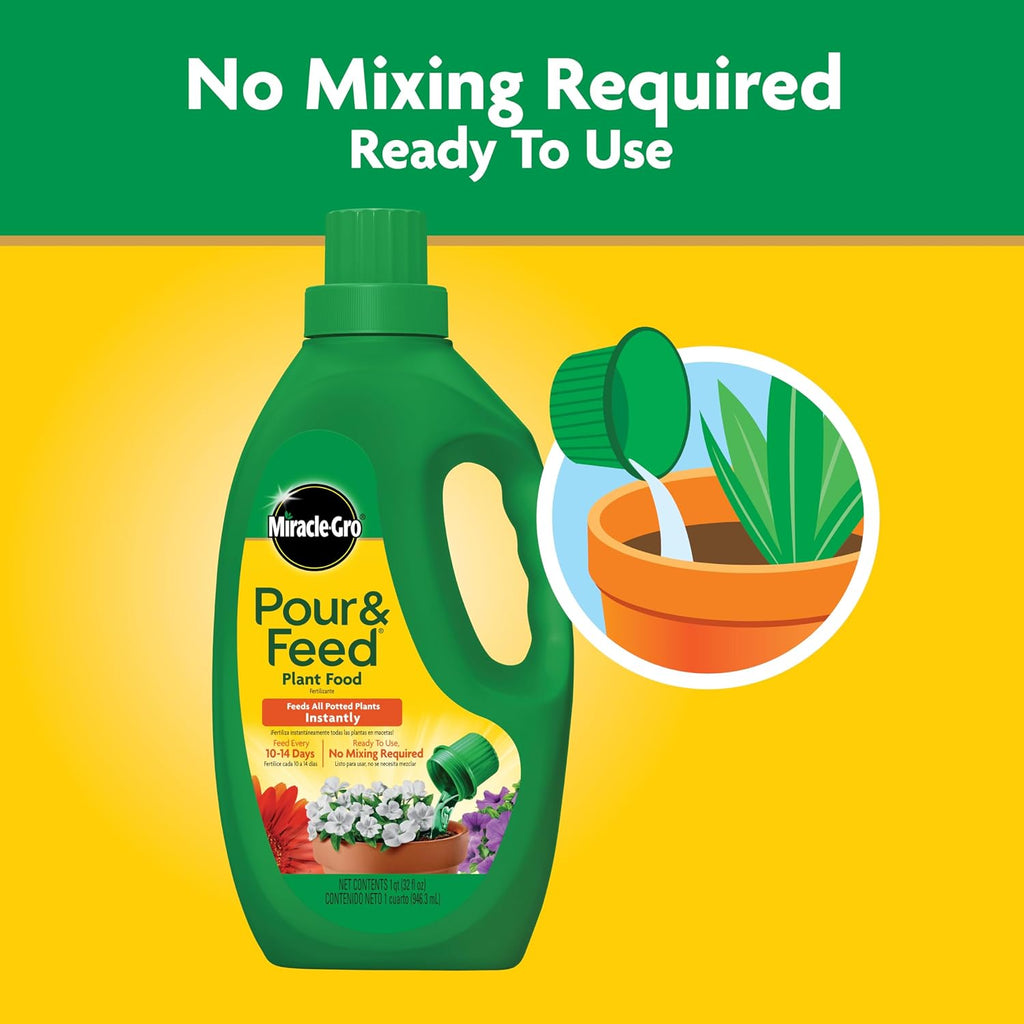 Miracle-Gro Pour & Feed Plant Food, 32 Fl. Oz. | Outdoor And Indoor Plant Fertilizer For Containers, Instantly Feeds
