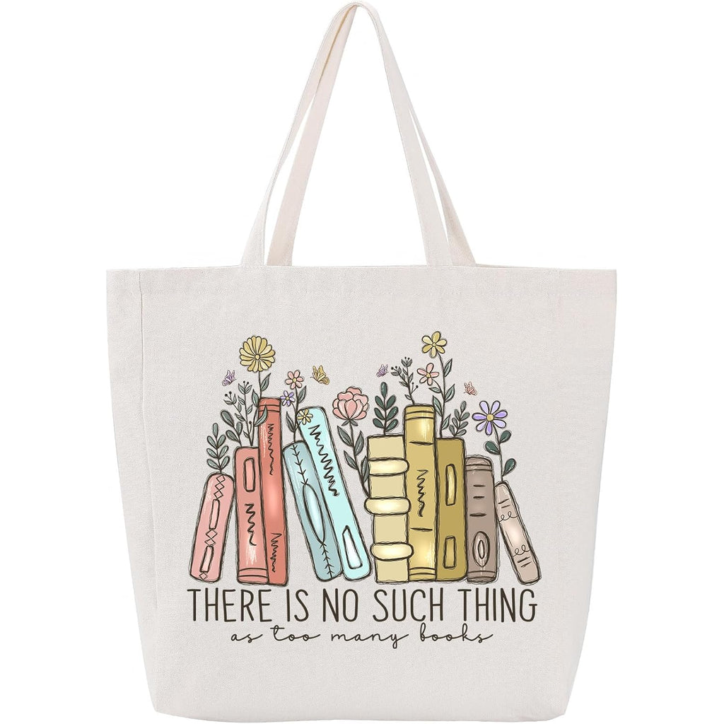 LEADO Cute Canvas Tote Bag with Pocket, Book Lovers Gifts - Mothers Day, Birthday, Book Club Gifts for Book Lovers Women - Reading Accessories, Librarian, Bookish, Readers, Teacher, Library Present