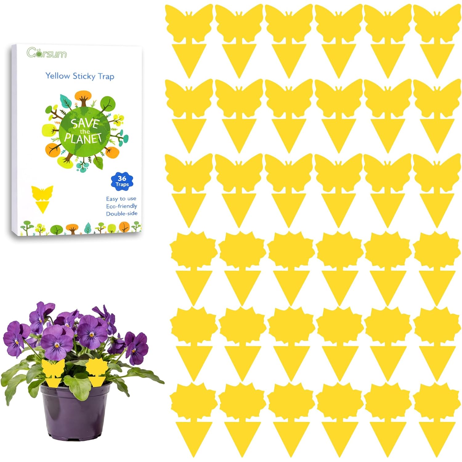 Garsum Fruit Fly Sticky Trap For Indoor And Outdoor, 36 Pack Fungus Gnat Killer For Houseplant,Mosquitos, Flying Insect, White Flies
