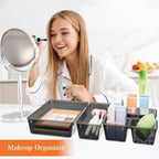 Spacehacks 25 Pcs Plastic Drawer Organizer Set, 4-Size Versatile Organizer Tool Trays & Storage Bins For Makeup, Jewelry, And Gadgets In Bathroom, Bedroom And Office,Clear Black