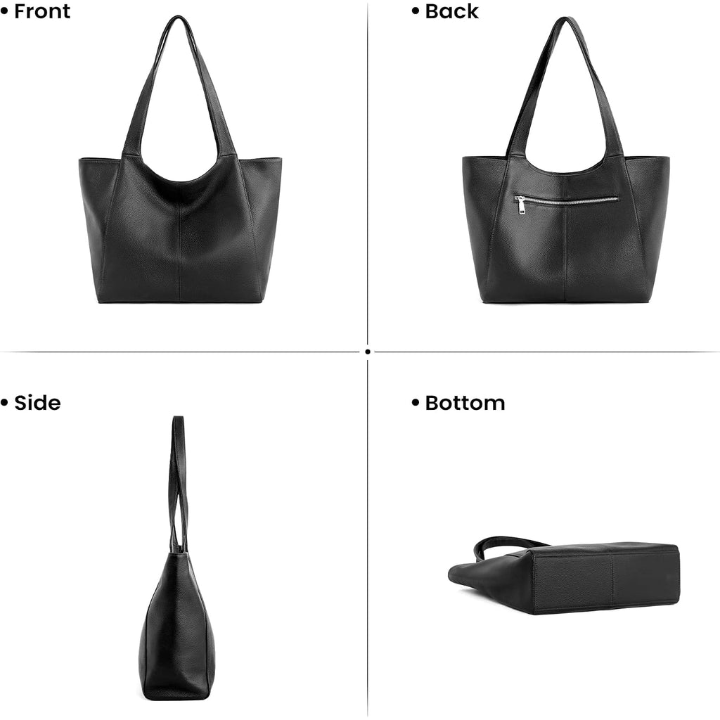 Befen Soft Genuine Leather Tote Bag For Women, Slouchy Casual Zipper Work Tote Shoulder Bags Travel Purse With Cup Holder
