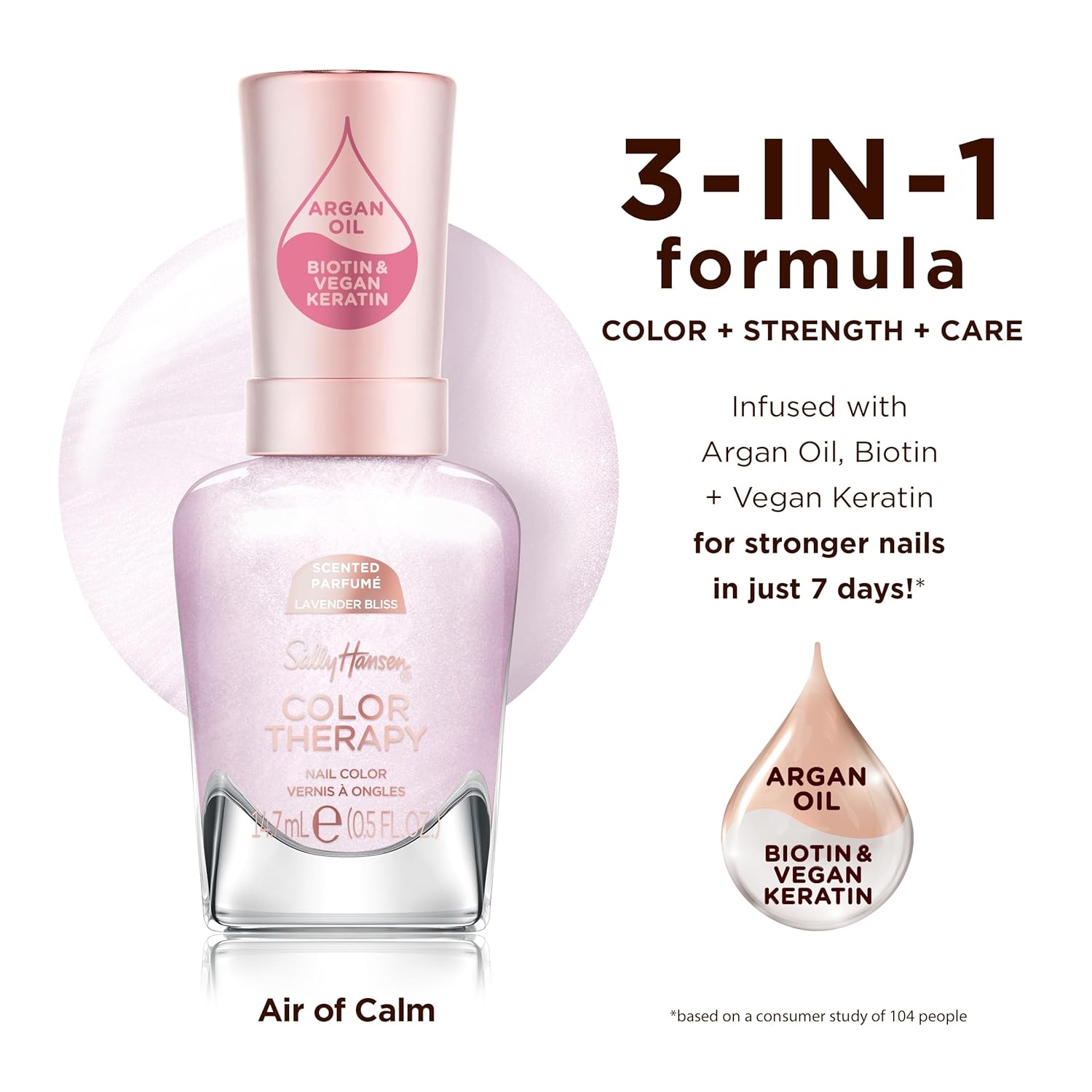 Sally Hansen Color Therapy Scented Nail Polish | Biotin, Argan Oil, Long Lasting, Healthy Nails, Nail Strengthener, Opaque | 383 Air of Calm, Lavender Bliss | Light Purple Nail Color