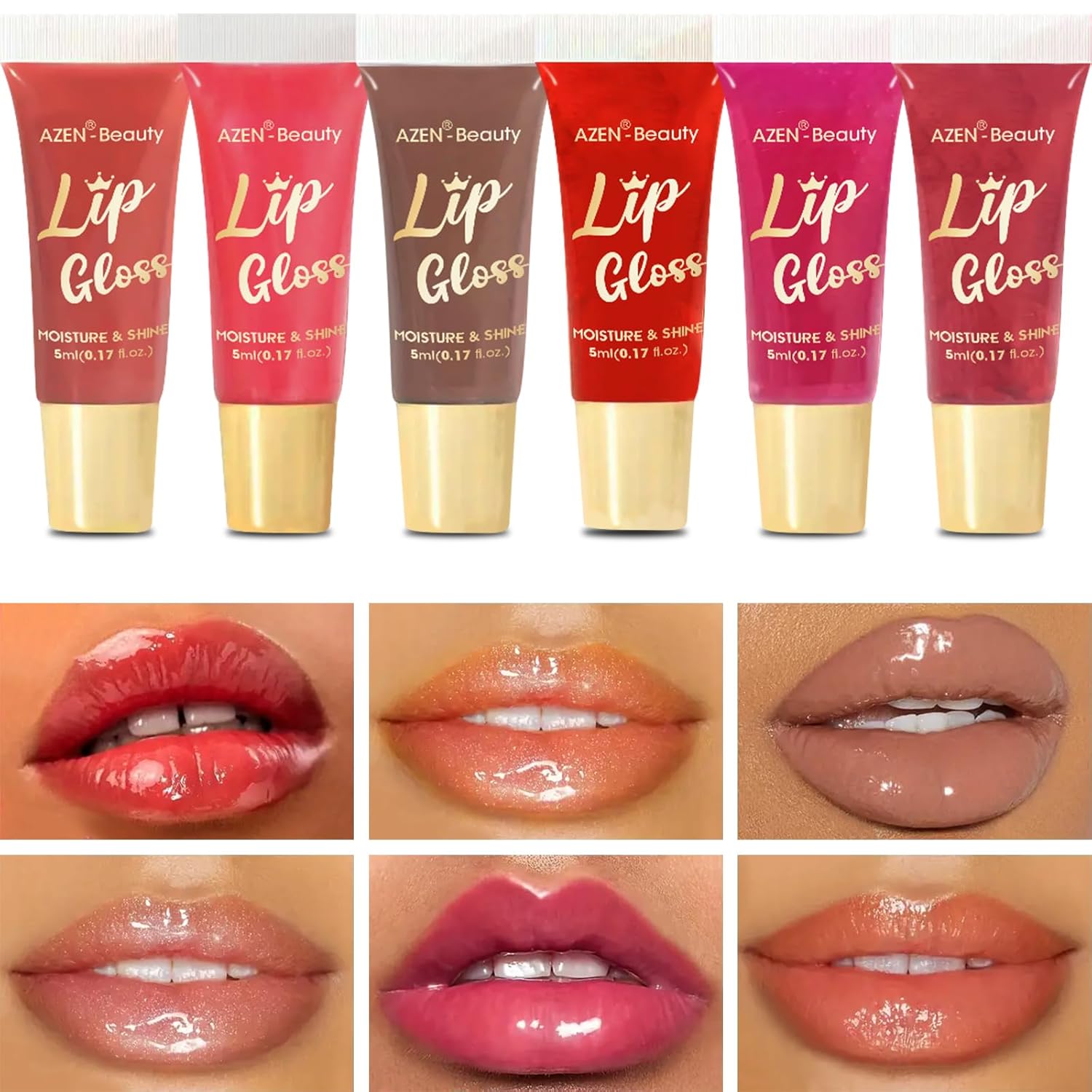 AZEN 24 Pack Lip Gloss Set, Color Lip Oil for Dry Cracked Lips Moisturizing Hydrating Nourishing with Vitamin E, Mothers Day Gifts for Women