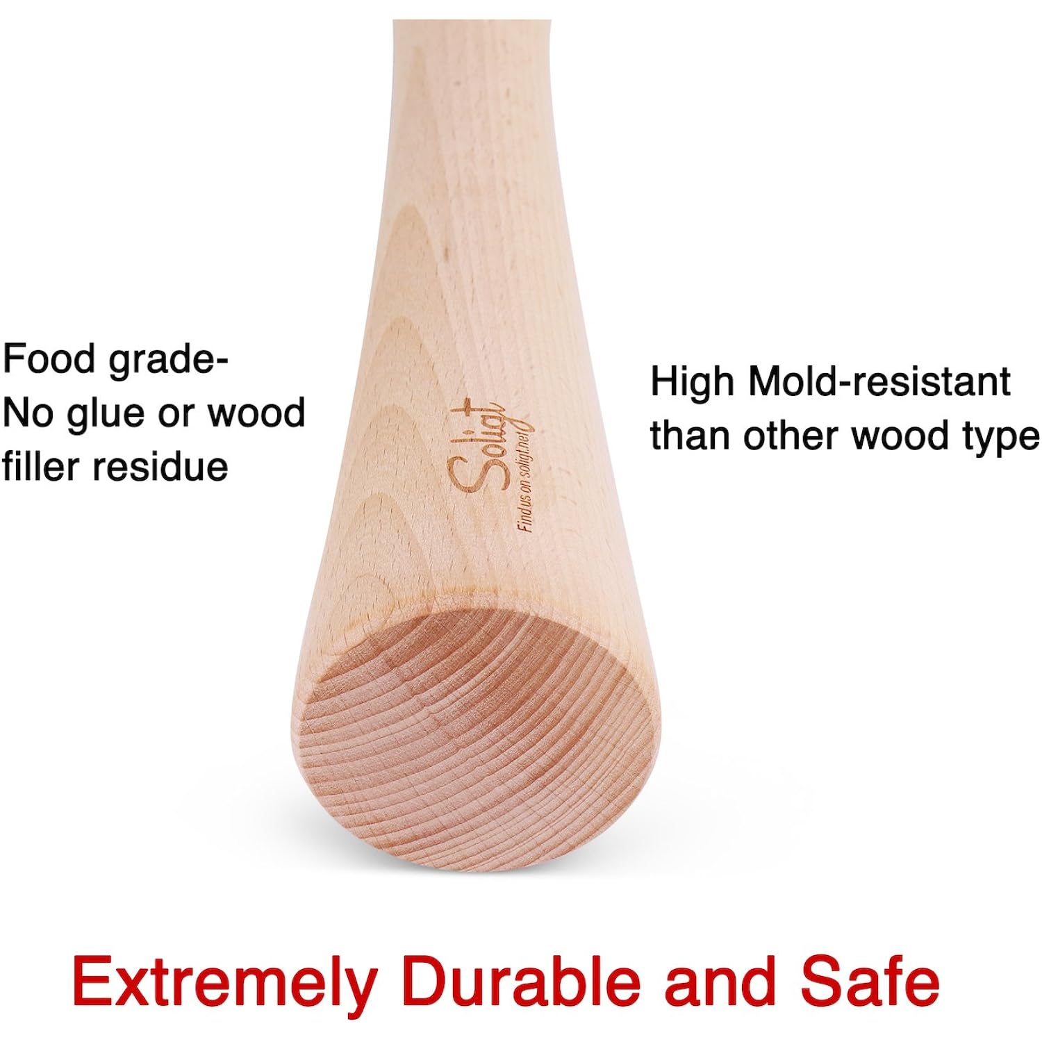 Soligt 12" Sauerkraut Pounder for Mason Jars Vegetable Fermentation- One Piece of Solid Wood