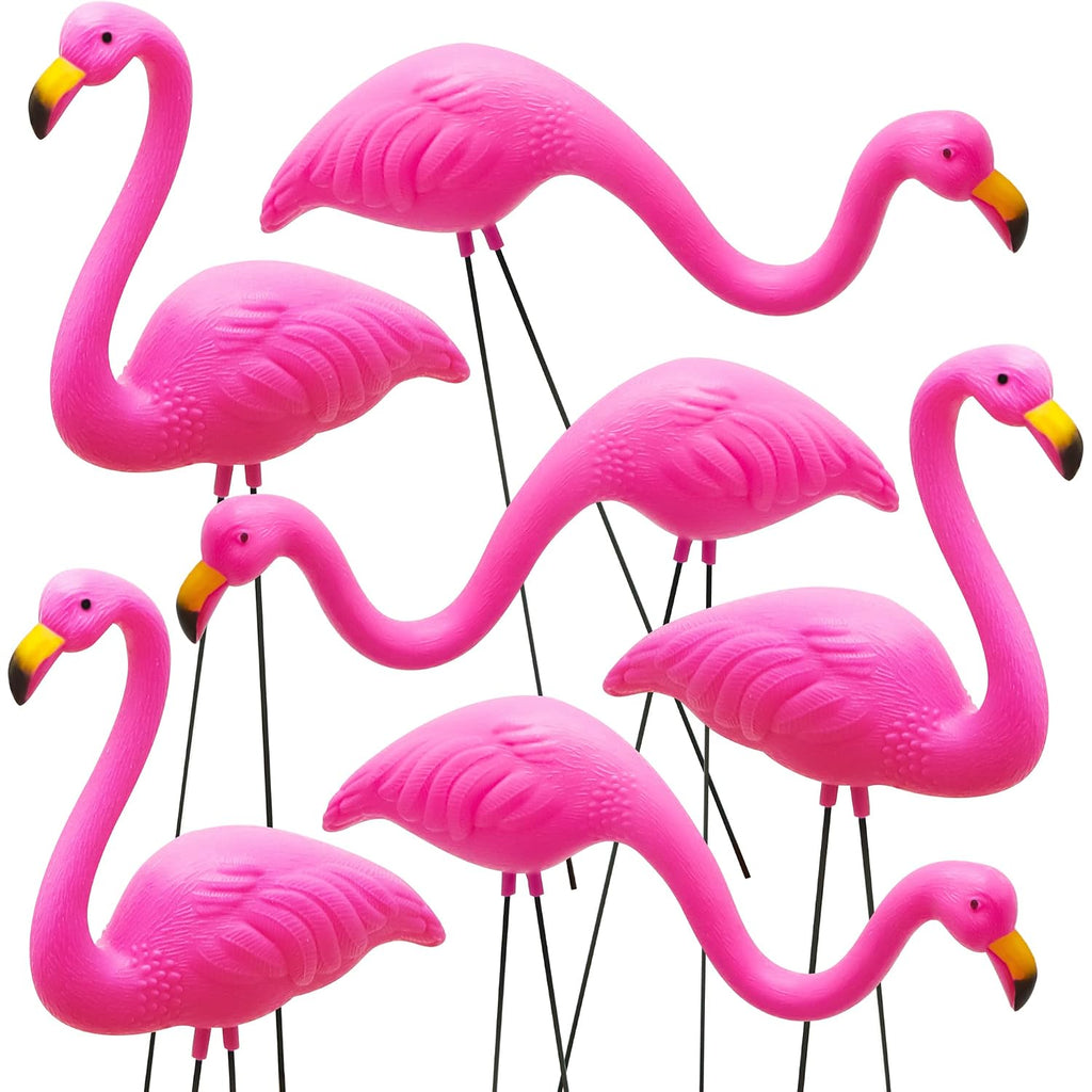 Joyin Set Of 6 Small Pink Flamingo Yard Ornament Stakes, 17" Plastic Flamingo Lawn Statues With Metal Legs For Sidewalks, Outdoor Garden Decor, Luau & Pool Party Decorations, 2 Styles