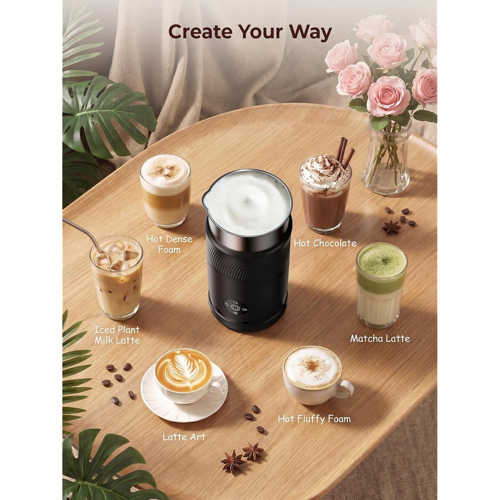 Large Capacity Milk Frother: 4-In-1 Electric Milk Steamer 350Ml, 7700Rpm High Speed, 120S Fast Frothing, Hot & Cold Foam Maker, Helpful Stainless Steel For Latte - Grayish Black