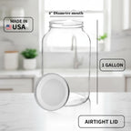 kitchentoolz Gallon Jar 1 Gallon Glass Jar with Lid – Gallon Mason Wide Mouth Large Glass Jar for Fermenting, Pickling, Canning, Fermentation Jar, Kombucha, and Food Storage – Made in USA