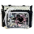 Ita Crossbody Tote Bag, Pin Display With Insert Large Messenger Bag, Cute Tote Bag With Zipper Ruffle, Japanese Aesthetic Y2K