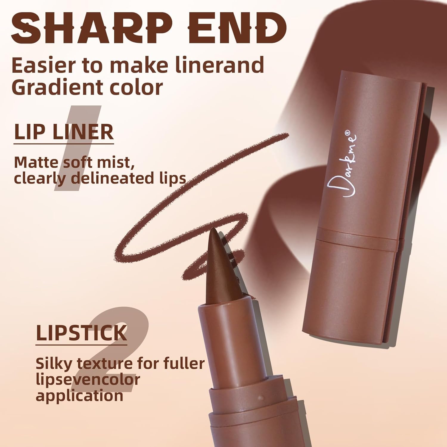 HOSAILY 3 Colors 2 in 1 Lip Liner Set, Matte Nude Dark Brown Red Lip Liner Lipstick Plumping Smooth Creamy Lip Combo, High Pigmented Long lasting Light Brown Ombre Lips Stain Pencil Effect Makeup