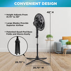 Comfort Zone Electric Oscillating Pedestal Fan, Stand Fan, 16 Inch, 3 Speed, 90 Degree Oscillating Head, Adjustable Height And Tilt, Airflow 7.48 Ft/Sec, Ideal For Home, Bedroom & Office, Czst161Btebk