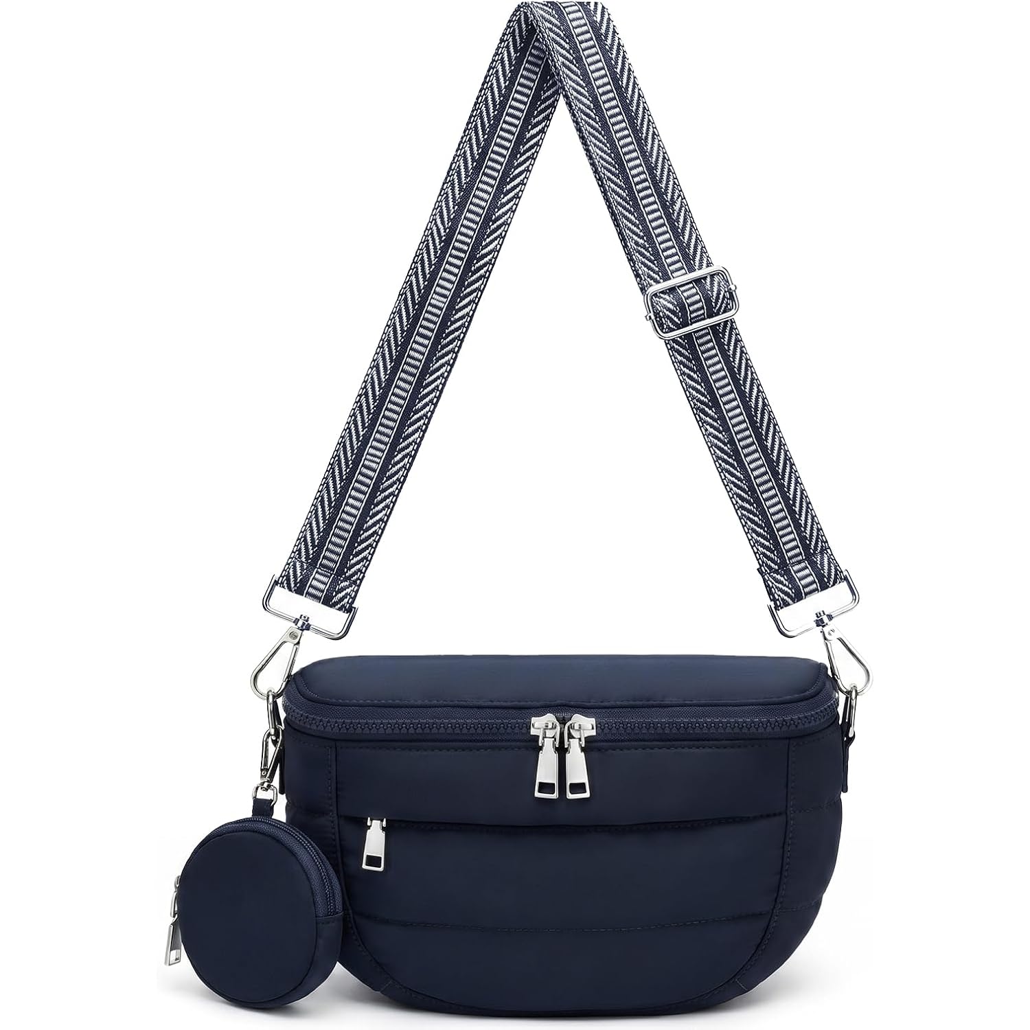 Crossbody Bag For Women, Lightweight Puffer Bum Bag With Rfid Blocking Pocket & Removable Coin Pouch, Hands-Free Travel Shoulder Bag For Everyday Vintage Blue