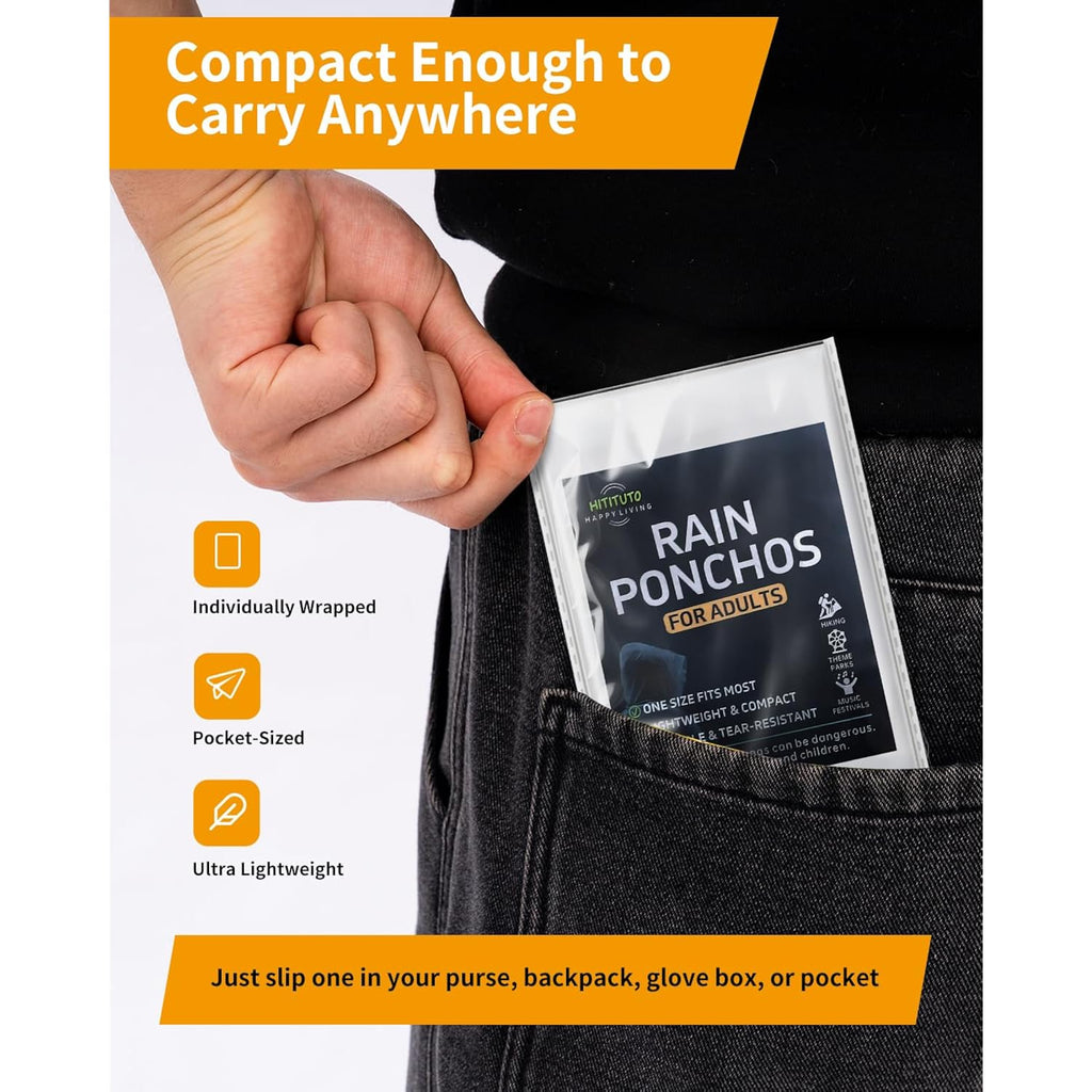 Rain Ponchos Family Pack Kids– 6/12/24 Pack Disposable Poncho With Hood, Clear & Assorted Colors, Home Survival Kits