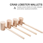 4Pcs Wooden Hammers, Natural Hardwood Crab Lobster Seafood Mallets