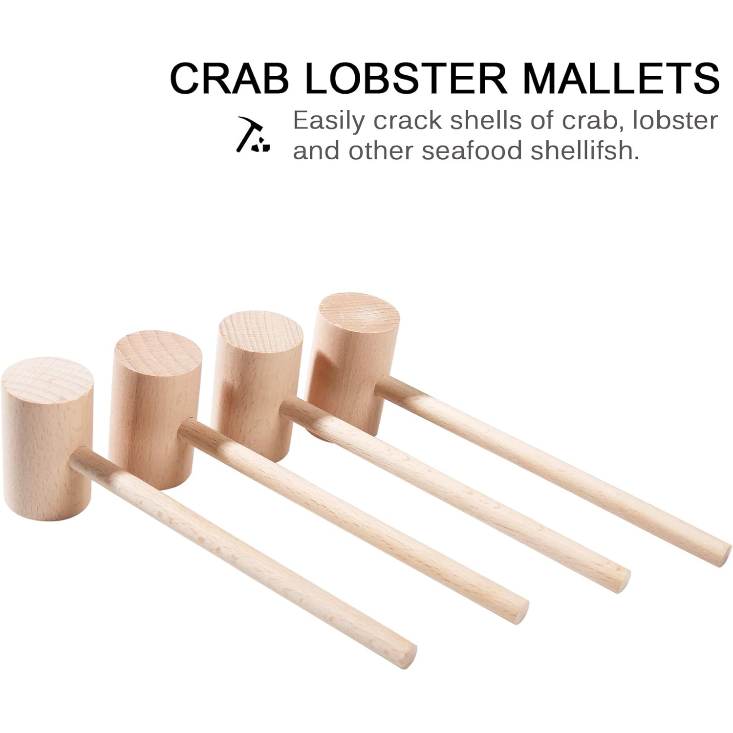 4Pcs Wooden Hammers, Natural Hardwood Crab Lobster Seafood Mallets