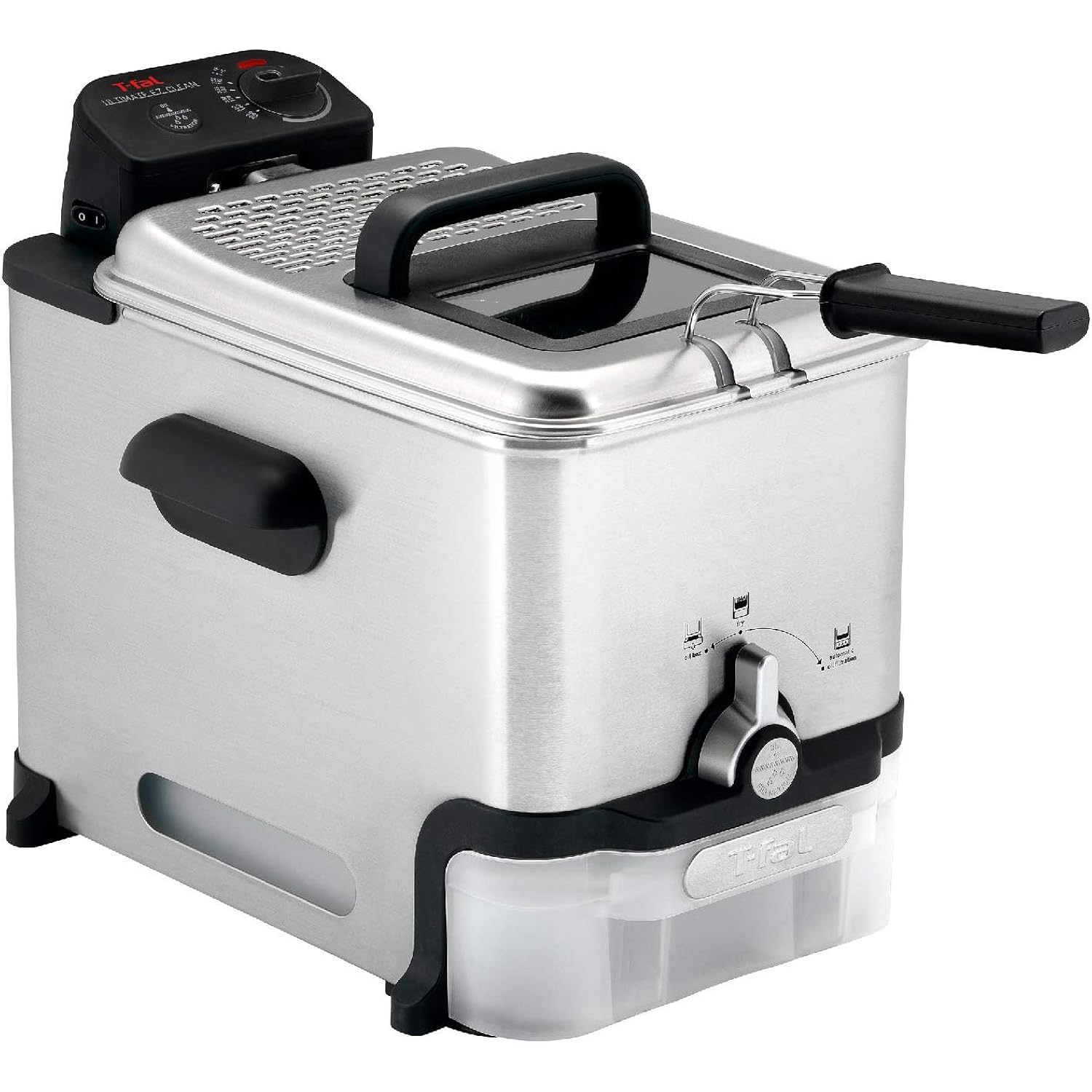T-fal 3.5L Stainless Steel Deep Fryer with Basket for Home Use, 1700W, Deep Fryer with Oil Filtration, Temp Control, Digital Timer