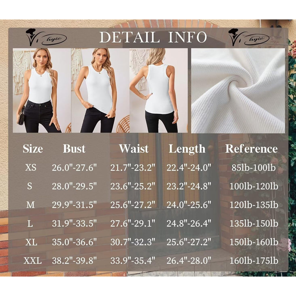 VICHYIE Women Tank Tops Summer Sleeveless Basic Cami Top Shirt Slim Knit Ribbed Racerback Blouses