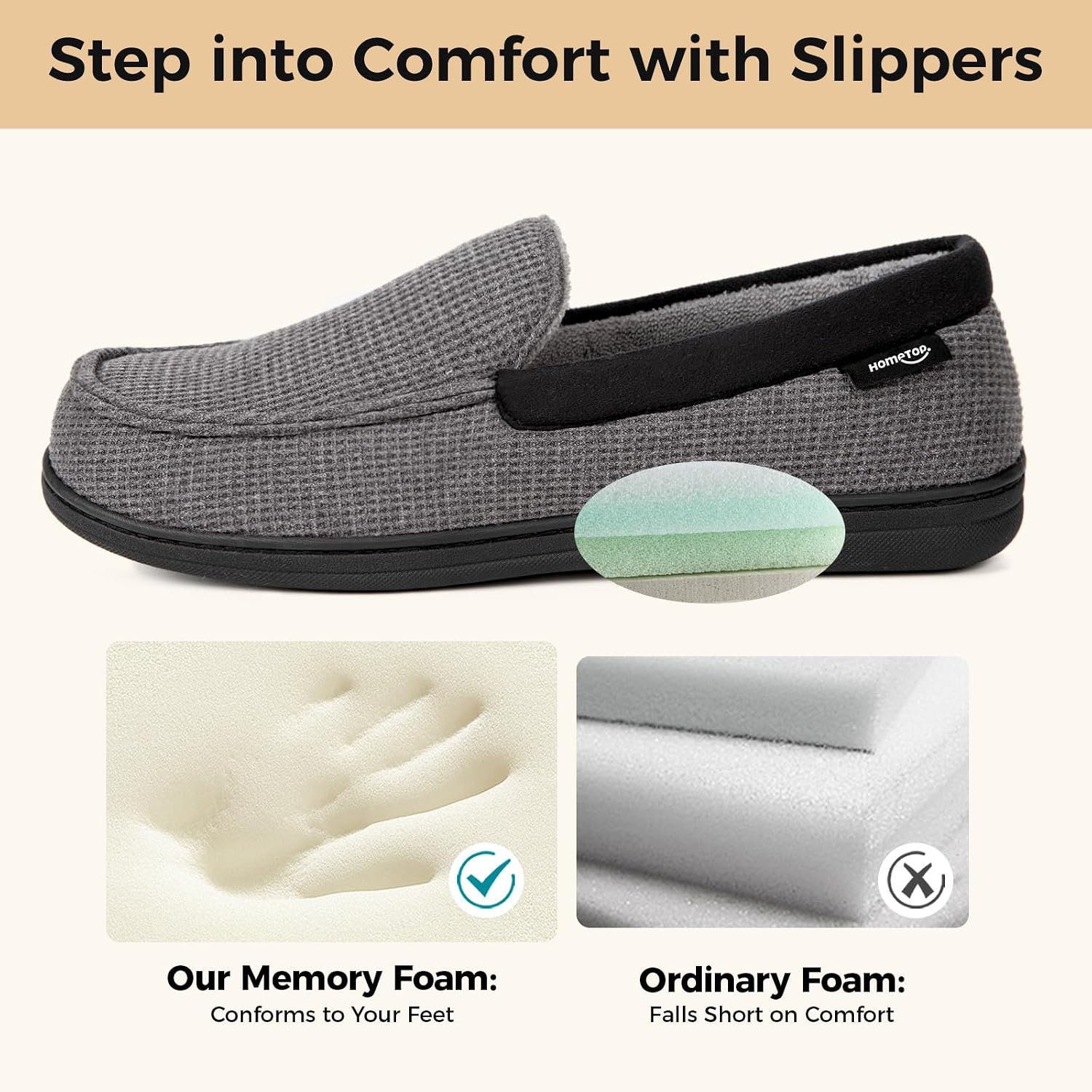 Hometop Men'S Knit Moccasin Slippers Memory Foam House Shoes Indoor Outdoor