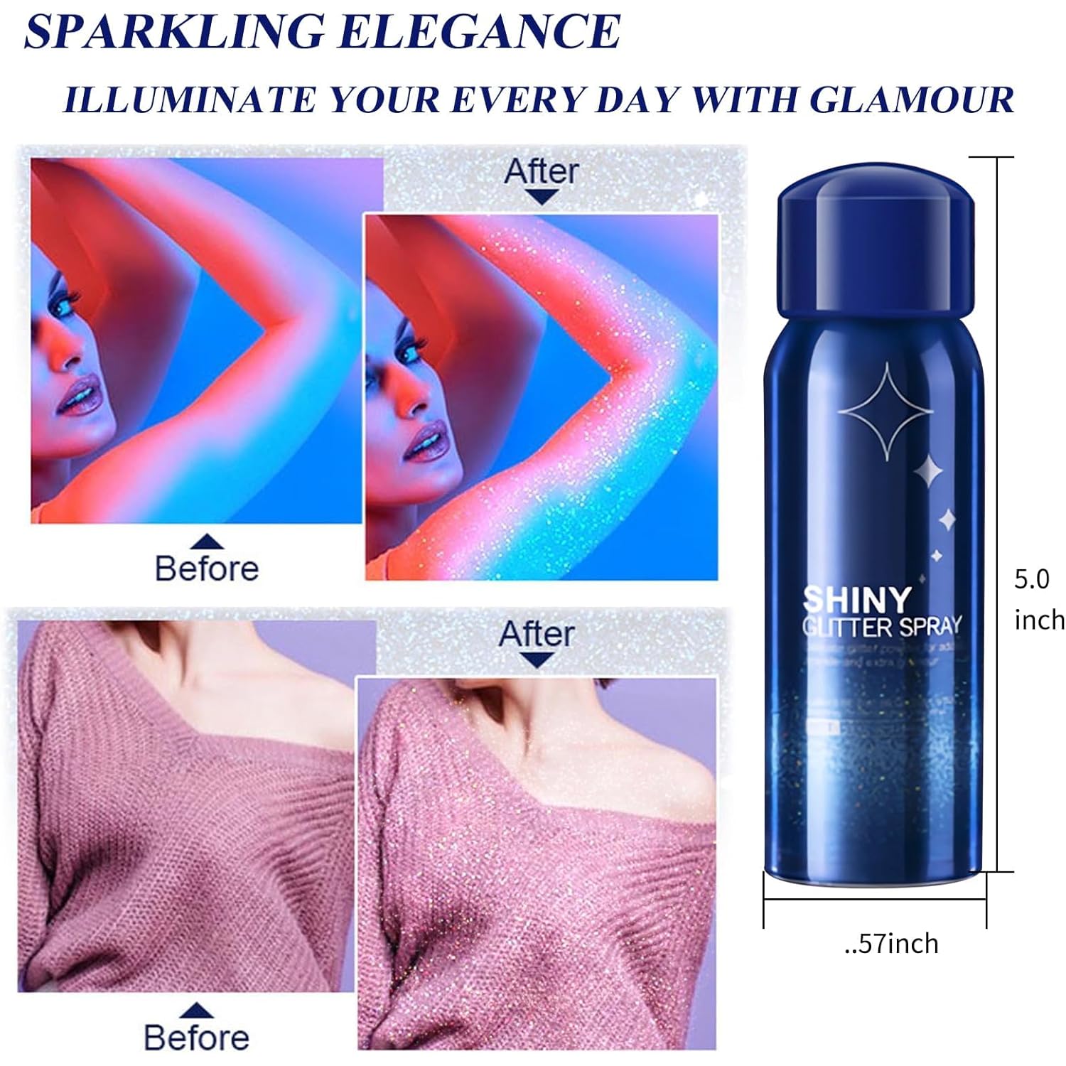 HANYWIL Holographic Body Glitter Spray-Waterproof Long-Lasting Shimmer for Hair,Skin & Clothes,Quick-Dry Sparkle for Concerts,Festivals,Weddings,Stage Makeup,Easy Wash Off,2.11 Fl Oz
