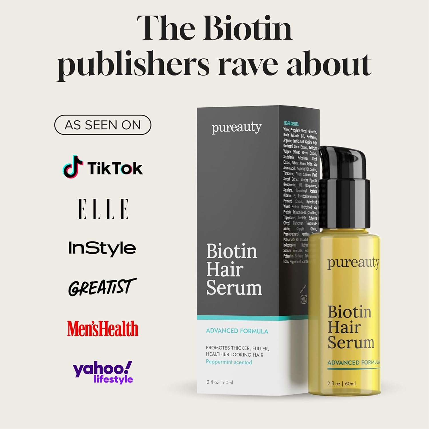 Biotin Hair Growth Serum Advanced Topical Formula To Help Grow Healthy, Strong Hair Suitable for Men and Women of All Hair Types Hair Loss Support By Pureauty Naturals 2 Fl Oz (Pack of 1)