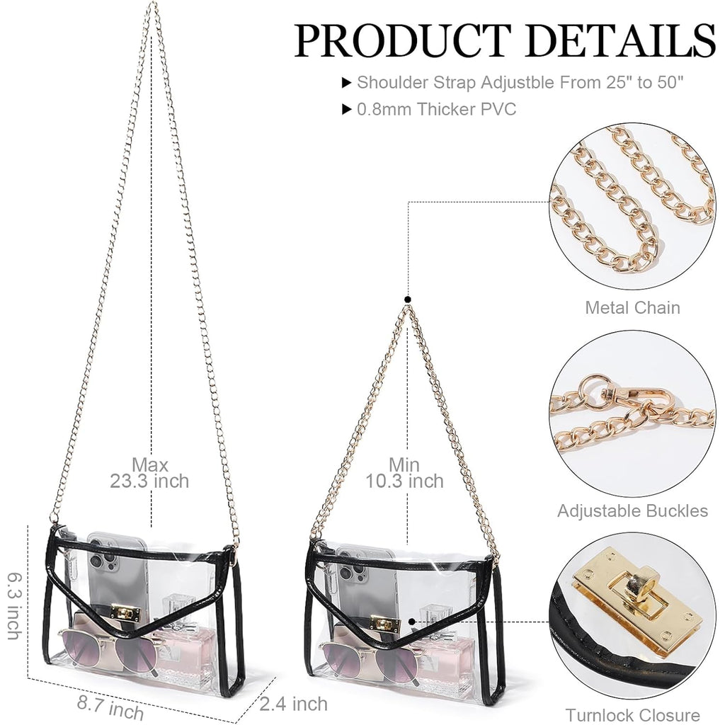 Clear Purse For Women Stadium Approved, Clear Crossbody Bag With Leather Edging For Concert Sports Events