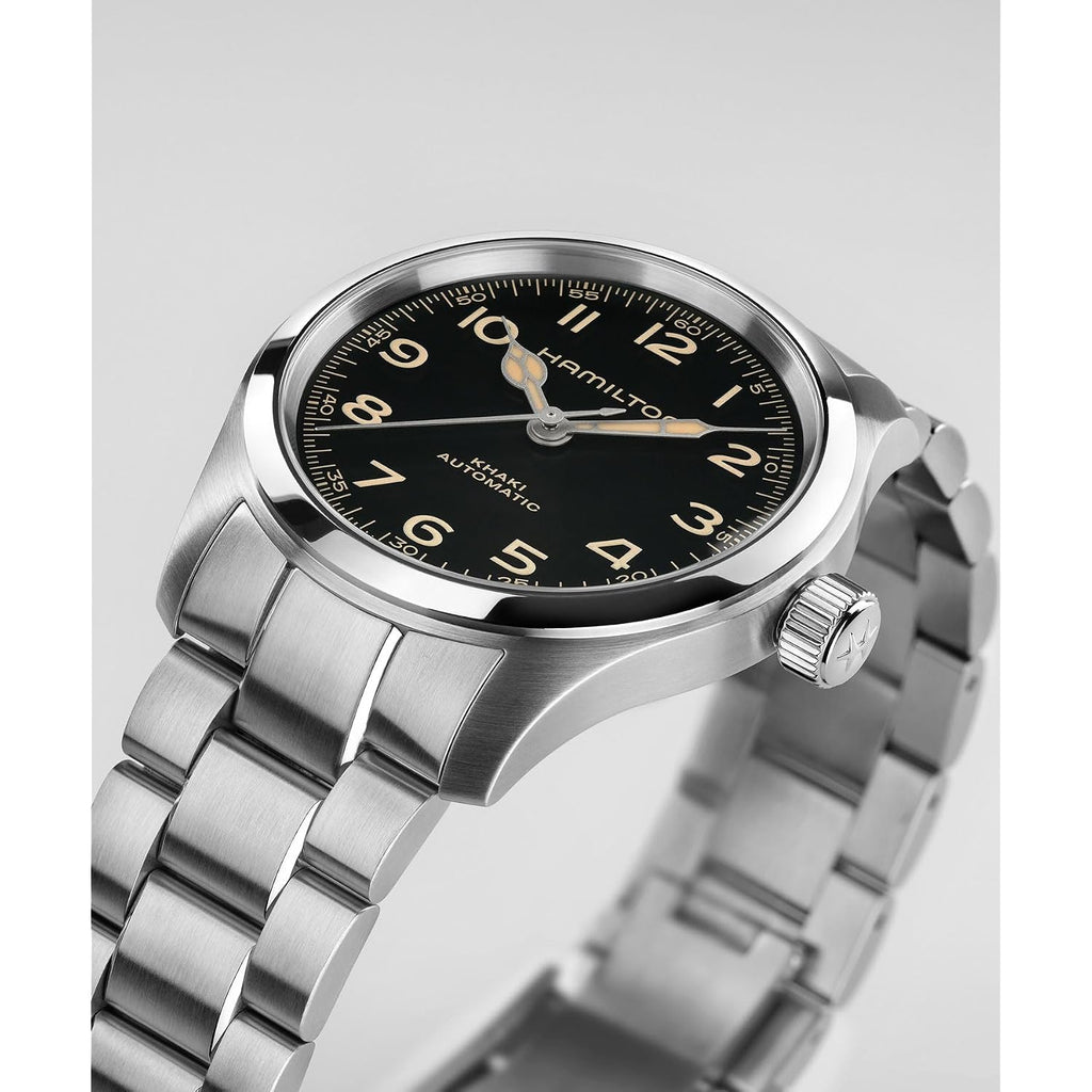 Hamilton Khaki Field Murph Automatic Men'S Watch, 38Mm Stainless Steel Case, Swiss Made, Black Dial Analog Wrist Watch, 100M Waterproof, Sapphire Crystal, 3-Hand Movement, Stainless Steel Strap