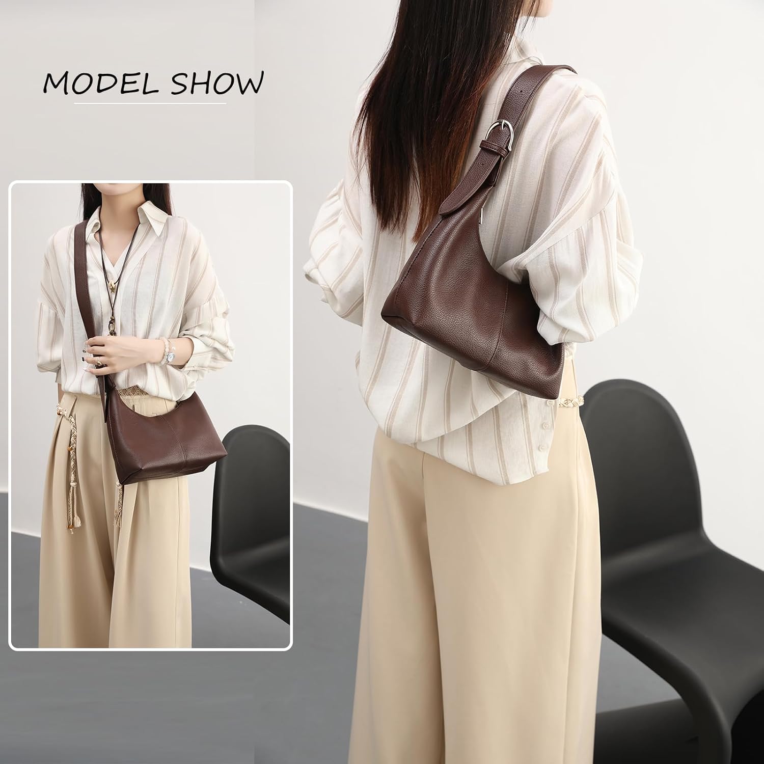Hobo Bags For Women Soft Vegan Leather Crescent Shoulder Handbag Slouchy Tote Crossbody Purses