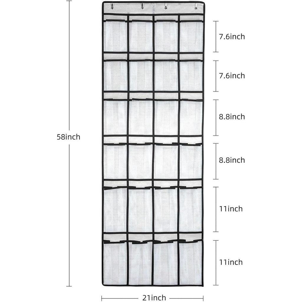 Over The Door Shoe Organizer, Hanging Shoe Organizer With 24 Mesh Large Pockets Door Shoe Rack Organizer For Men Women Kids Hanging Shoe Storage Bag.(White