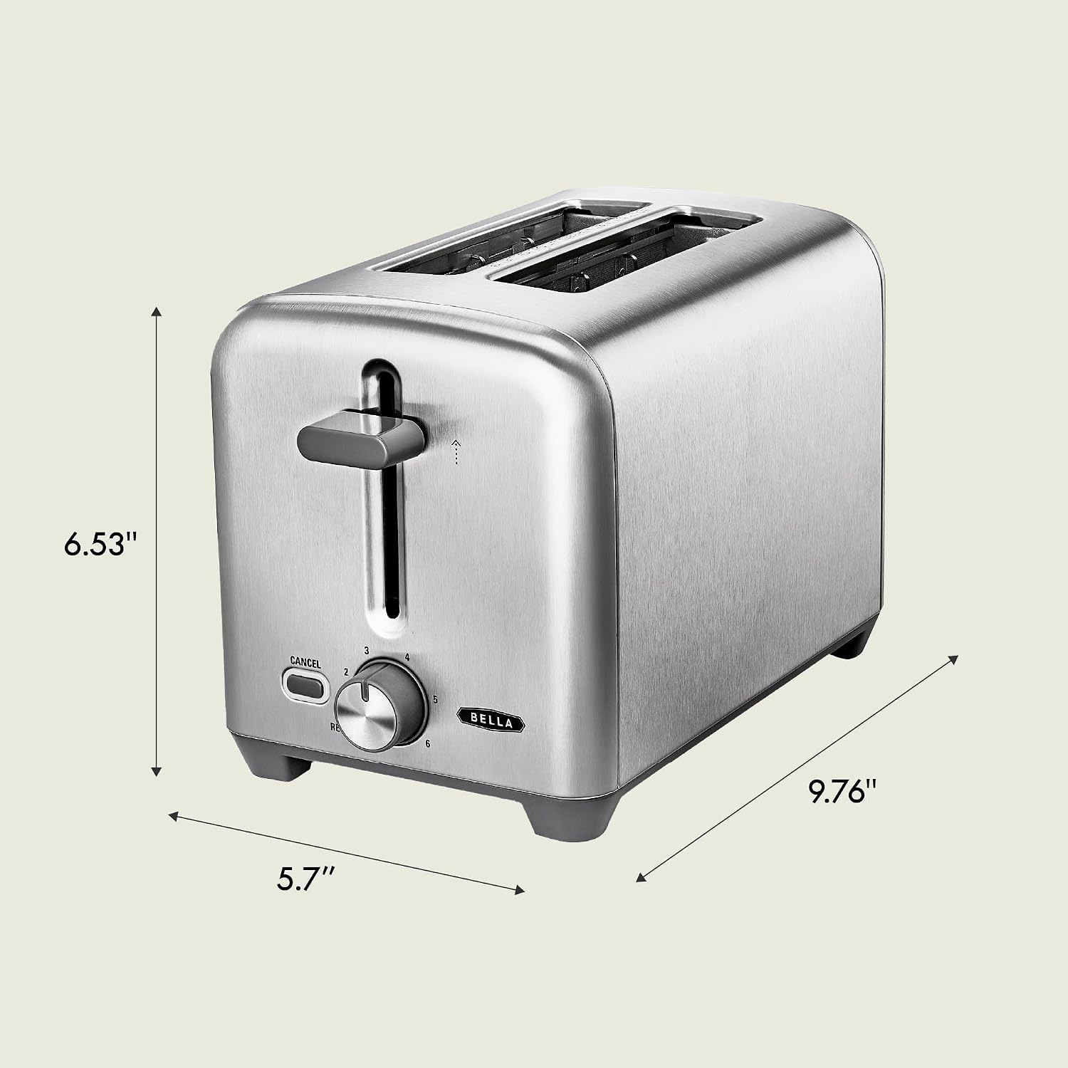 Bella Stainless Steel 2 Slice Toaster With Extra Wide Slots & Removable Crumb Tray - 6 Browning Options, Auto Shut Off & Reheat Function - Toast Bread, Bagel & Waffle