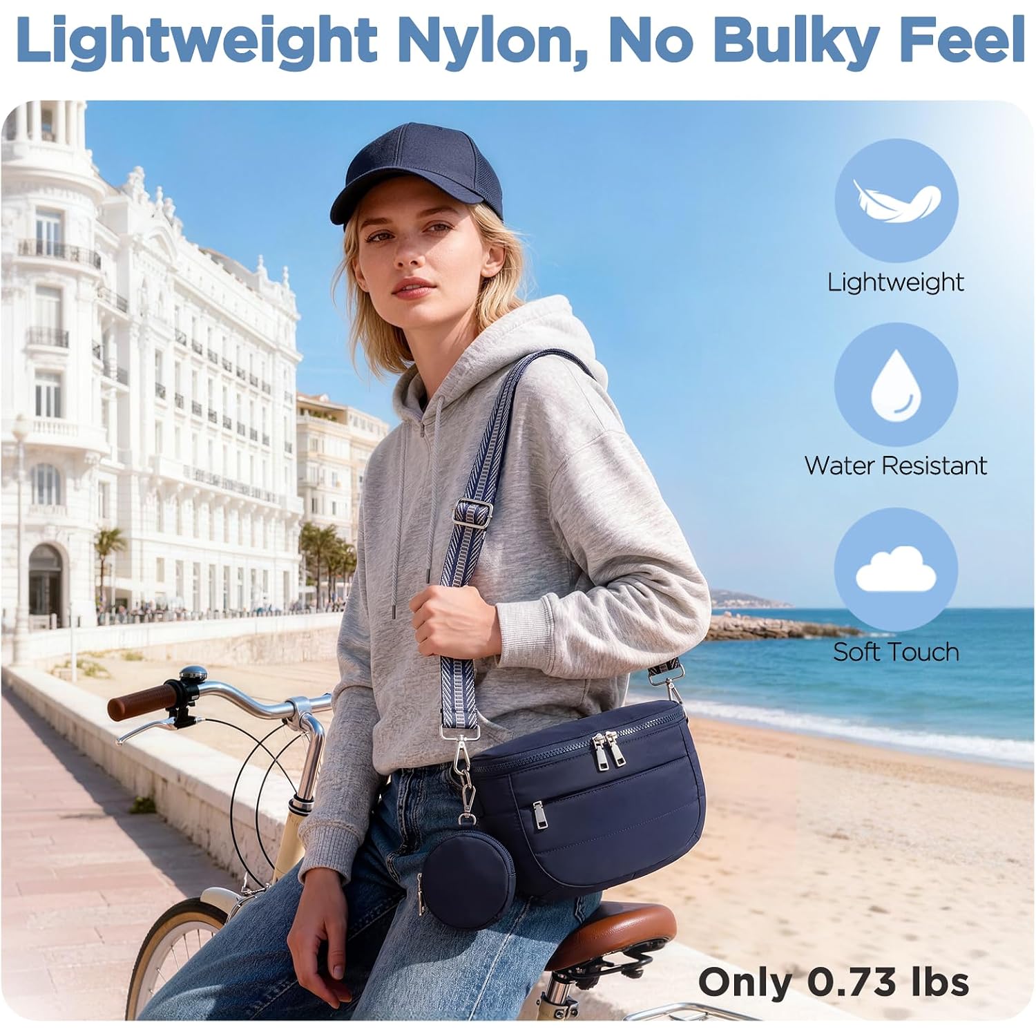 Crossbody Bag For Women, Lightweight Puffer Bum Bag With Rfid Blocking Pocket & Removable Coin Pouch, Hands-Free Travel Shoulder Bag For Everyday Vintage Blue