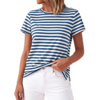 Btfbm Tops For Women Trendy Summer 2026 Crew Neck Short Sleeve T Shirts Striped Casual Vacation Blouse Basic Tee
