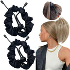 2 Pcs Adjust Satin Hair Tie, Satin Scrunchies For Women Girls, Adjustable Hair Ties For 4C Girlie Thick Curly Natural Hair, No Damage Hair Accessories For Afro Puff Loc Ponytails (Black)
