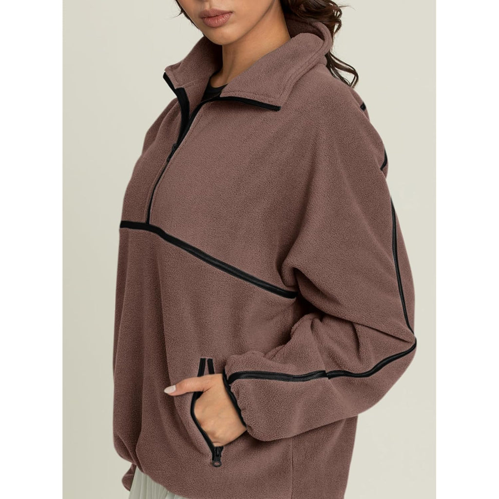 Laslulu Womens Half Zip Pullover Sweatshirt Sherpa Fleece Jacket Oversized Sweatshirts Warm Fuzzy Sweaters Pockets