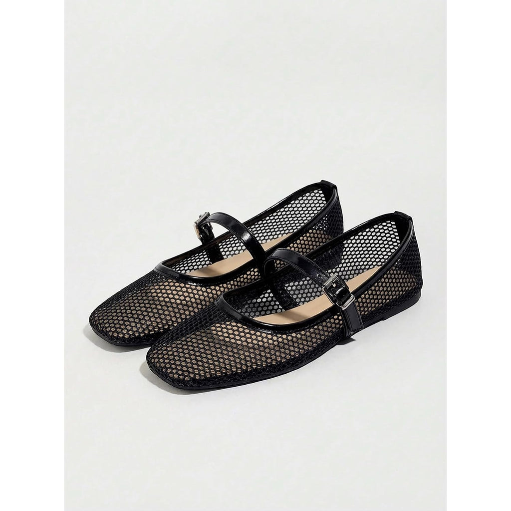 Milumia Leopard Mesh Ballet Flats For Women，Comfortable Dressy Square Closed Toe Maryjane Flat Ballerina Casual Work Shoes