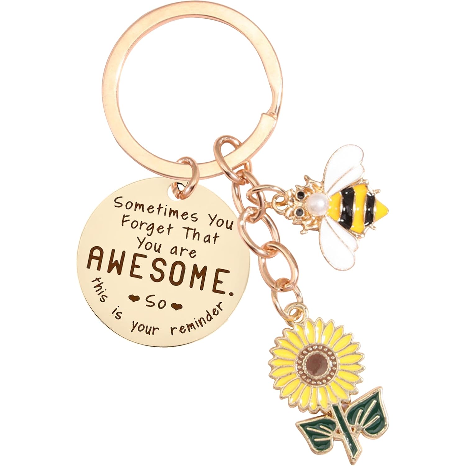 Sunflower Keychains Inspirational Gifts for Women - Motivational Keyring Friendship Keychain Gift, Yellow Sunflower Bee Key Chain for Him Her Friend Coworker Purse Wallet Handbags Backpack